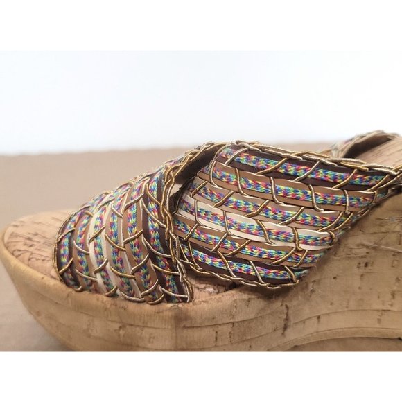 Italian Shoemakers Ferrini Cork Wedge Sandals Size 6.5 Boho Summer Festival - Picture 3 of 10